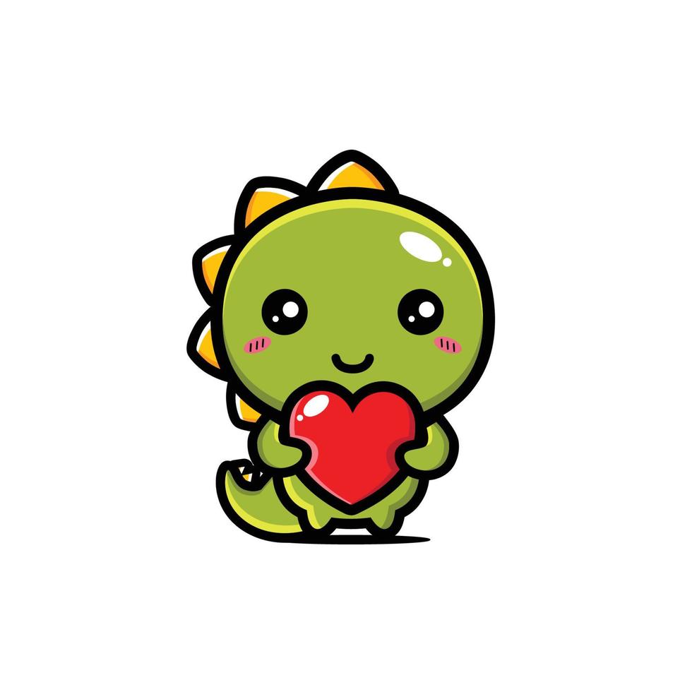 Cute dinosaur hugging a heart